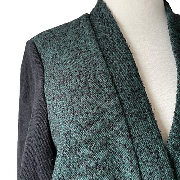 Tibi Wool Open Front Sweater Blazer Jacket Green Black - Picture 3 of 7